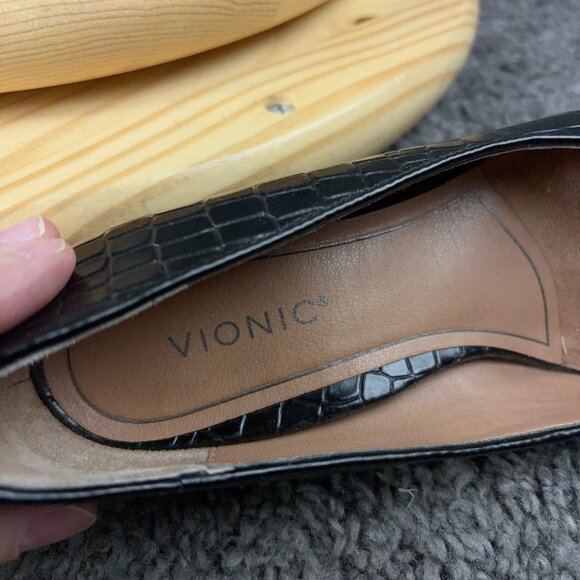 Vionic Josie Croc Kitten Heels Womens Size 7 Black Leather Pointed Toe Pump - Picture 7 of 9